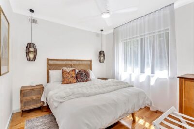 Port Noarlunga South bedroom with polished hardwood floors Bedroom with resanded and polished hardwood floors after renovation