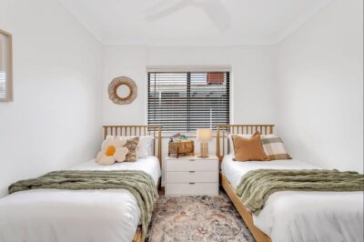 Port Noarlunga South kids bedroom renovation Renovated childrens bedroom with twin beds and restored hardwood floors