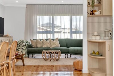 Port Noarlunga South open plan living and dining Open plan living and dining area with restored hardwood floors after renovation