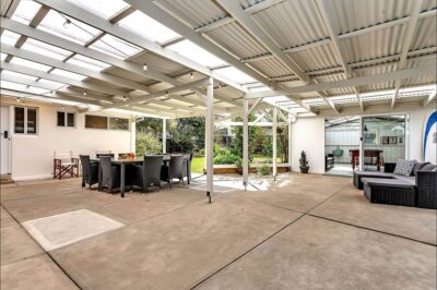 Port Noarlunga South pergola entertaining area Covered pergola entertaining area with outdoor dining after renovation